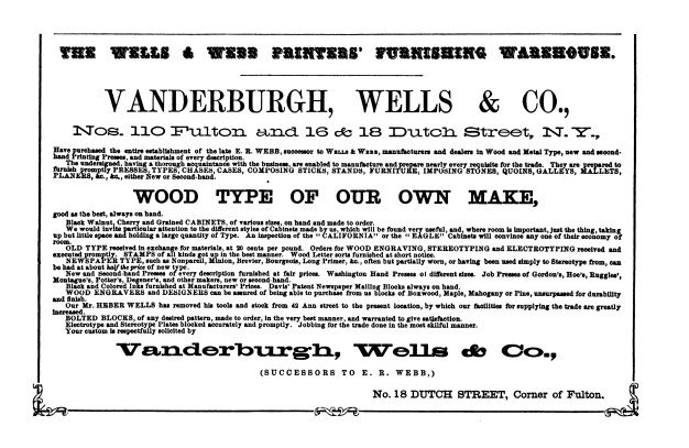 ½ page advertisement, The Printer, v6, n1, January 1865, pg11.