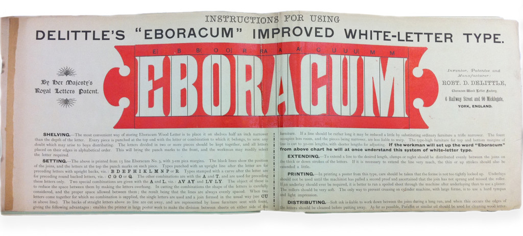 “Eboracum” improved white-letter type, R.D. DeLittle, “Emboracum” Wood Letter Factory, 1892,  St Bride Library (StB 19416)