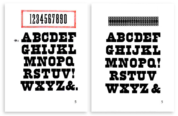 Two versions of folio page number 5, 1958 (left) and 1964 (right).