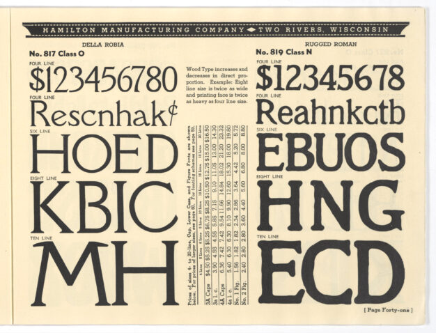 Della Robbia in The Hamilton Mfg Co's 1938 specimen catalog.